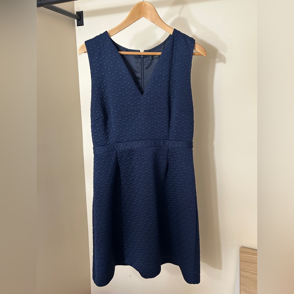 J. Crew Textured Navy Knee Length Dress. Very flattering! Size 12.